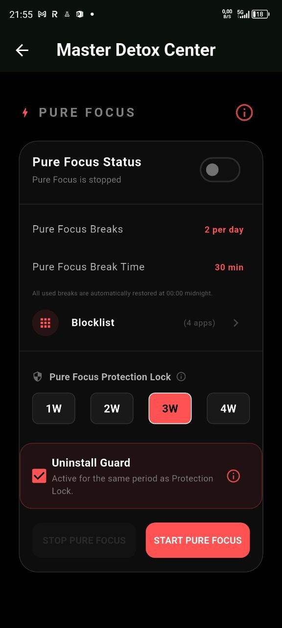 Pure Focus always-on blocking settings