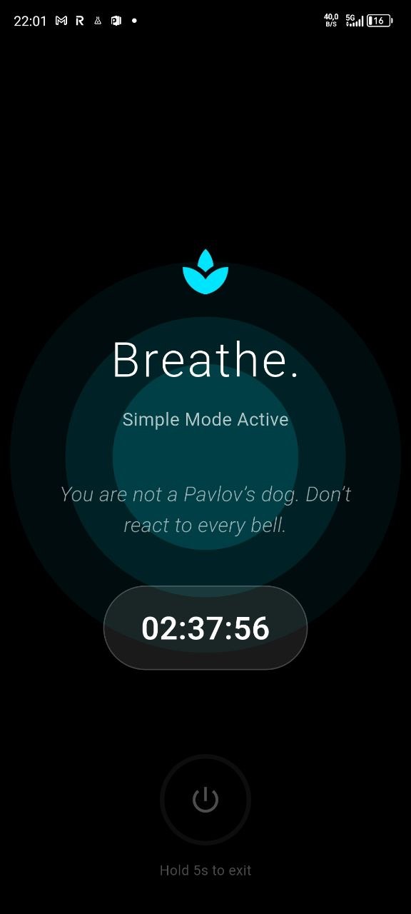 Active focus session with countdown timer
